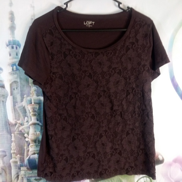 LOFT Tops - Chocolate brown loft lact tee shirt